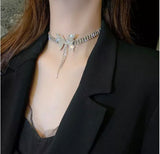 Silver rhinestone butterfly necklace set