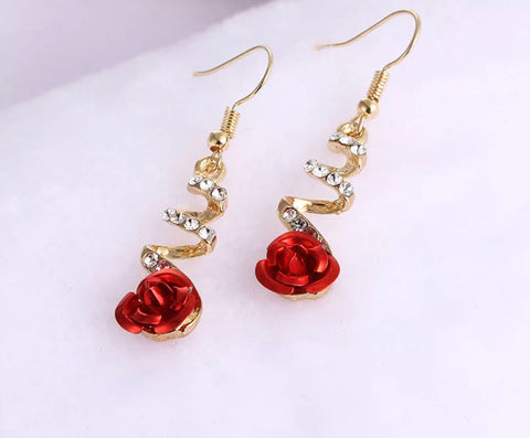 Red Rose Spiral Earrings